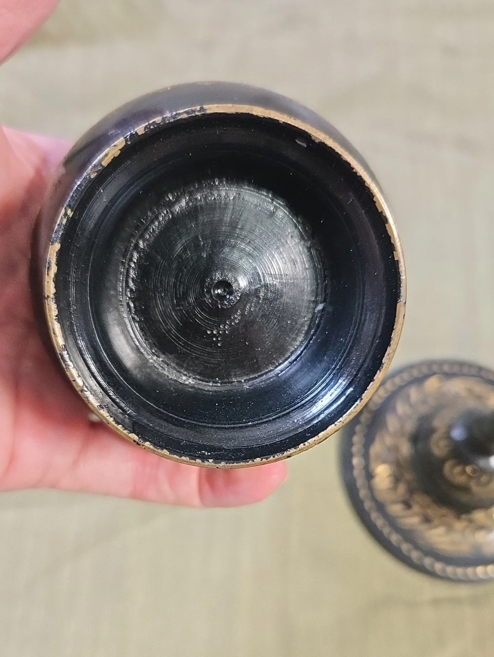 Black and Gold Floral Metal Vase and Two Candle Holder Set